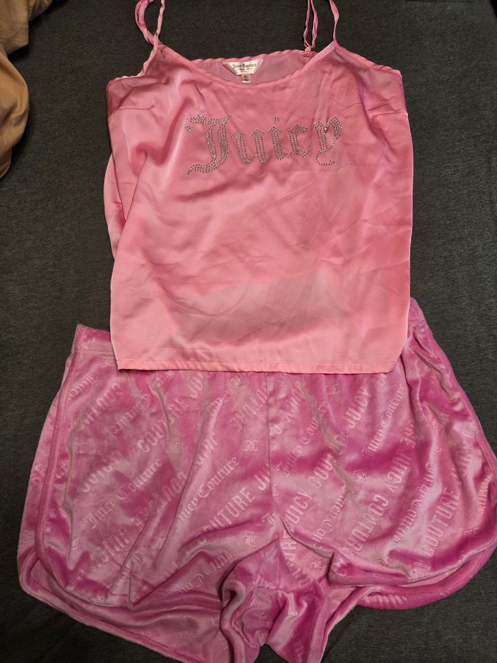 Juicy Couture Pink Velour Cami and Shorts Set with Rhinestone Logo